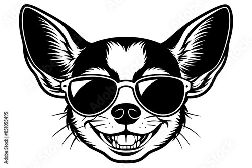 smile chihuahua head with sunglasses illustration © Jutish
