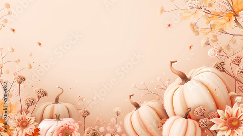 Elegant Autumn Scene With Pumpkins and Flowers