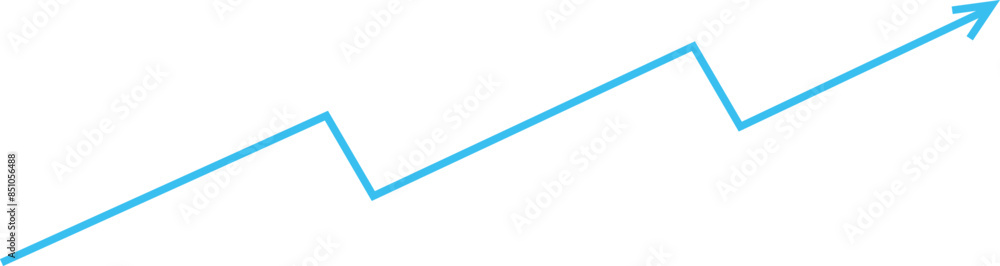 Blue upward zigzag arrow isolated white background. Representing financial progress, statistical growth, business improvement. Sharp turns, clean modern design Blue upward zigzag arrow isolated white background. Representing financial progress, statistical growth, business improvement. Sharp turns, clean modern design