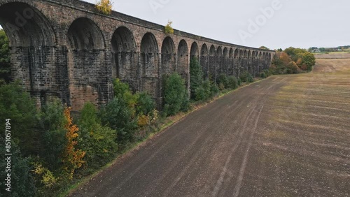 Cinematic aerial clip of the famous Penistone Railway Viaduct. Yorkshire, UK photo