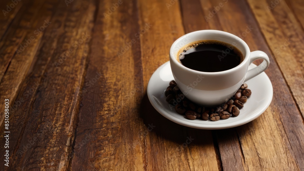 cup of coffee on table with beans cup of coffee on table with beans