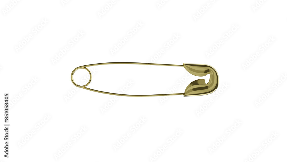 Closed golden safety pin isolated on transparent and white background. Sewing concept. 3D render Closed golden safety pin isolated on transparent and white background. Sewing concept. 3D render