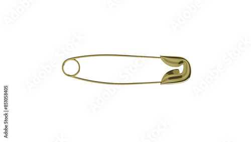Closed golden safety pin isolated on transparent and white background. Sewing concept. 3D render