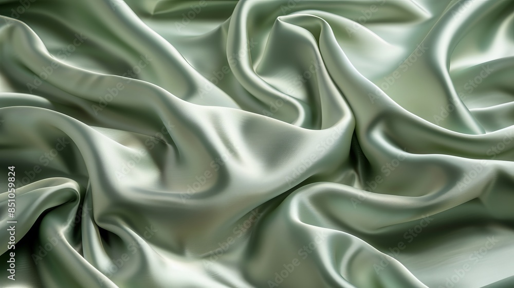 Obraz premium Abstract background of sage green satin fabric. Wave abstract background