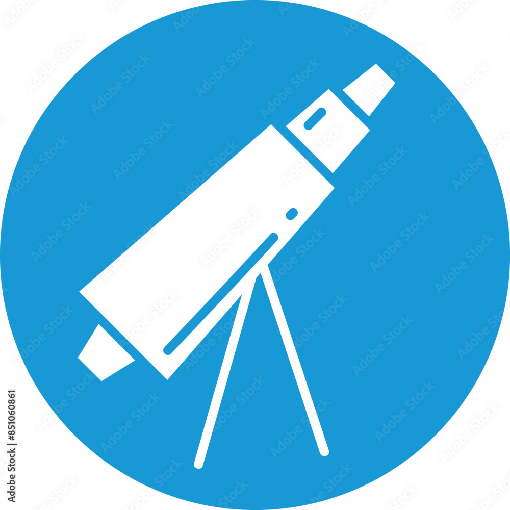 Telescope icon circular shape blue background white tripod optical device star gazing astronomy equipment. Isolated symbol observatory studies research. Flat design educational tool scientific Telescope icon circular shape blue background white tripod optical device star gazing astronomy equipment. Isolated symbol observatory studies research. Flat design educational tool scientific
