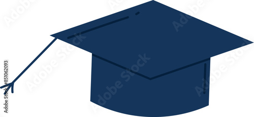 Navy blue mortarboard hat tassel isolated white background. Academic cap symbolizing graduation achievement success completion. Simple flat design graduation cap vector illustration