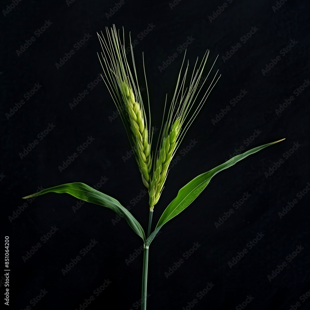 Young green wheat ear plant over plain background Young green wheat ear plant over plain background