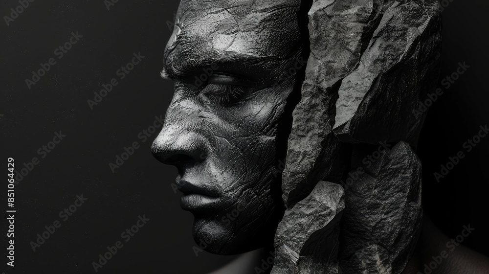 Artistic model posing with black makeup and stones on face Artistic model posing with black makeup and stones on face