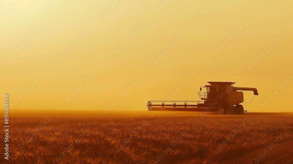 Naklejka premium Combine harvester machine working in wheat field farm land.