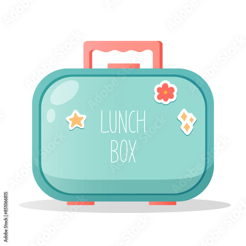Lunch box for kids school lunch with different snack inside isolated on white background.
