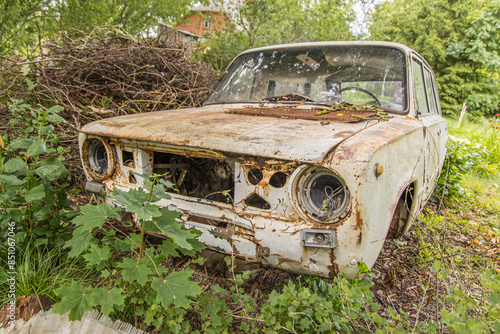 broken soviet motor vehicle VAZ 2101, old car Lada in the yard, abandoned car