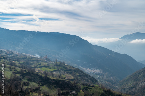 View of the Poqueira ravine from Capileira in the Alpujarra of Granada (Spain)