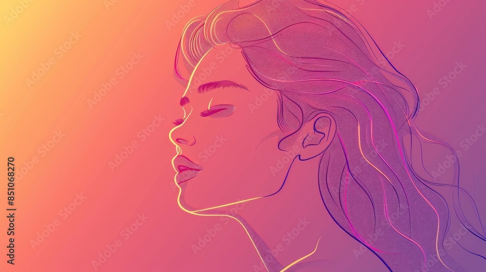 Cartoon lady depicted in a gentle gradient line art Cartoon lady depicted in a gentle gradient line art