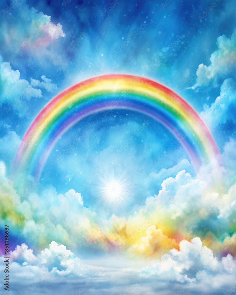 Watercolor Sky With Rainbow and Clouds. Generative AI Watercolor Sky With Rainbow and Clouds. Generative AI