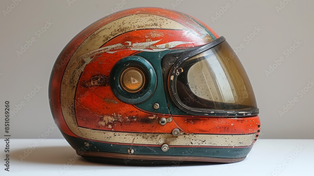 Fototapeta premium Retro Motorcycle Helmet on White Background with Vintage Design