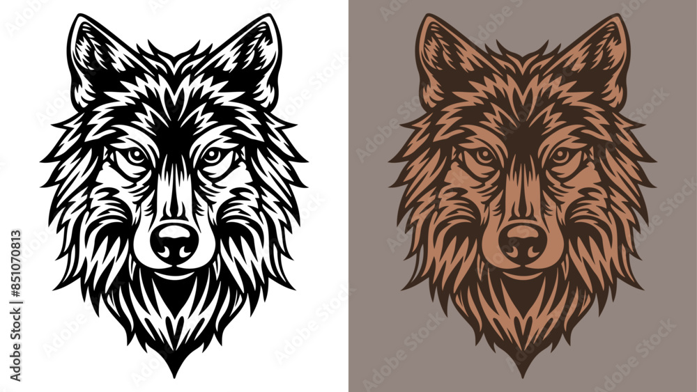 Fototapeta premium Bold Graphic Wolf Head in 2-Color, Logo Mascot Icon