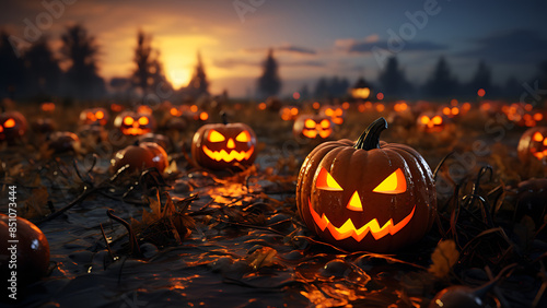 Pumpkin Patch - Halloween, October, Autumn, Fall, Spooky, Scary, jack-o-lantern, carved pumpkin, hallows eve photo