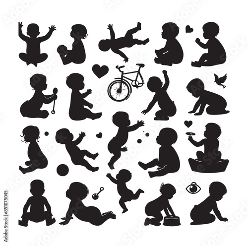 Set of Babies Silhouette, Child Bundle vector illustration