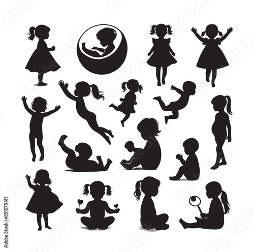 Set of Babies Silhouette, Child Bundle vector illustration
