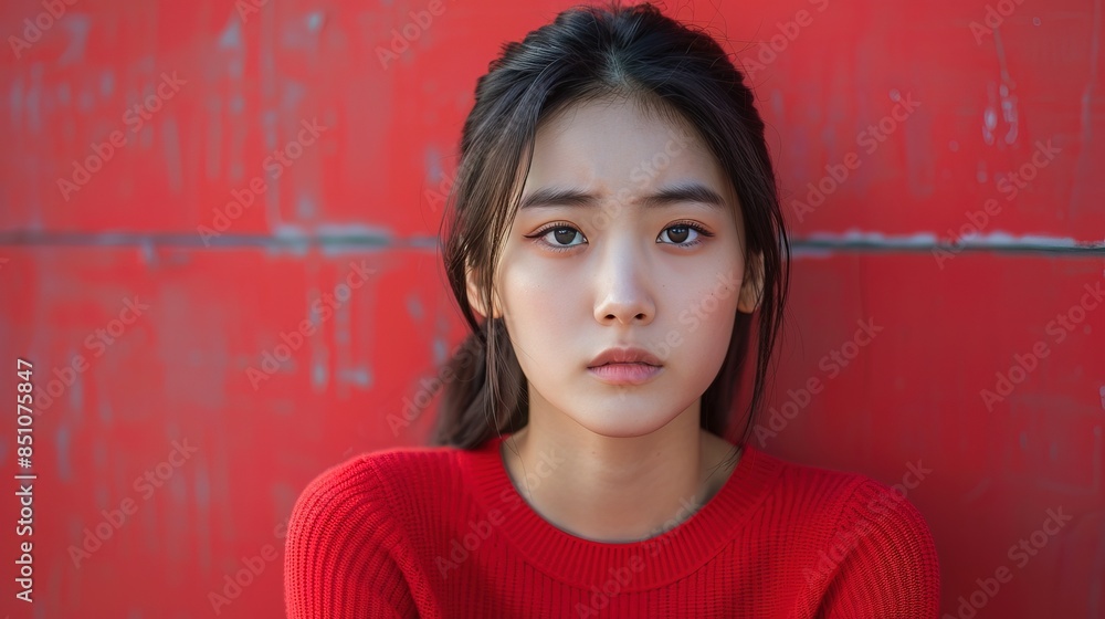 Korean woman sad expression with copy space, photo Korean woman sad expression with copy space, photo