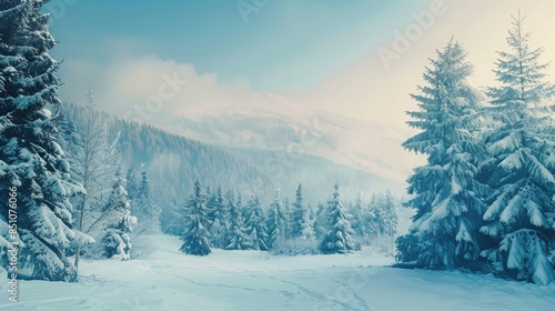 Impressive winter morning in Carpathian mountains with snow covered fir trees. Colorful outdoor scene, Happy New Year celebration concept. © sania