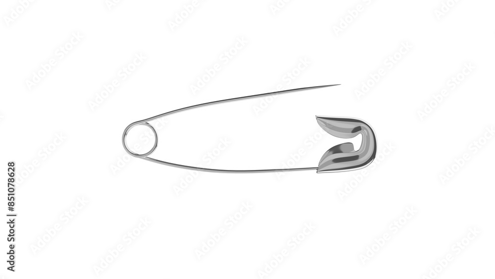 Opened silver safety pin isolated on transparent and white background. Sewing concept. 3D render Opened silver safety pin isolated on transparent and white background. Sewing concept. 3D render