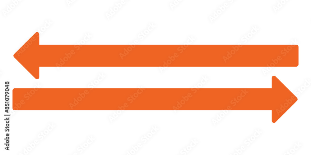 Horizontal dual sided straight arrow signs. Red and orange color arrow symbol collection. Vector Illustration. Horizontal dual sided straight arrow signs. Red and orange color arrow symbol collection. Vector Illustration.