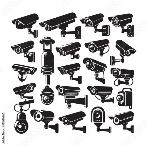 cctv icons, surveillance camera icons set
