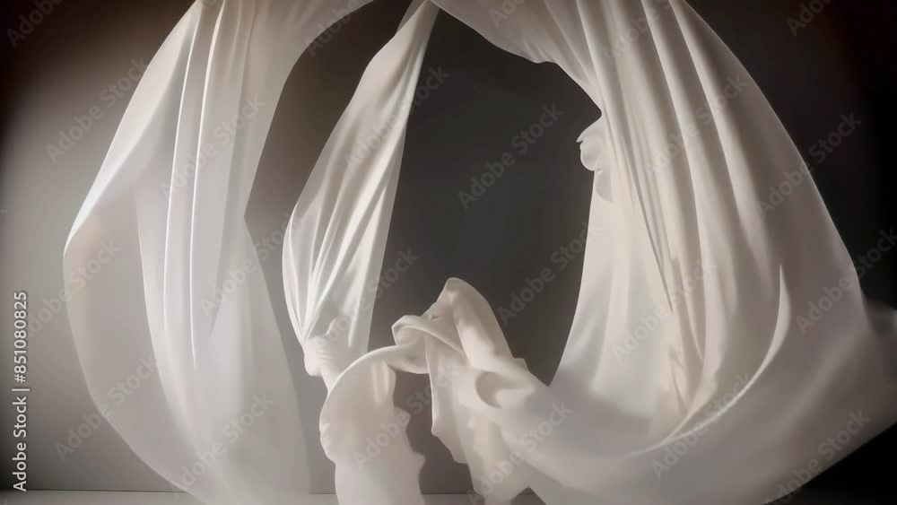 Ballet dancer video background studio portrait with white flowing drapes for a fabric background. Maternity, wedding or gymnastics portrait. Photo taken with Nikon D750 and edited with Pika Labs AI. Ballet dancer video background studio portrait with white flowing drapes for a fabric background. Maternity, wedding or gymnastics portrait. Photo taken with Nikon D750 and edited with Pika Labs AI.
