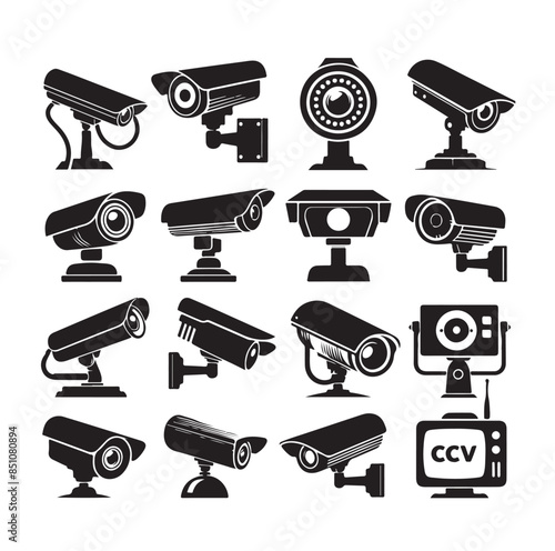 cctv icons, surveillance camera icons set