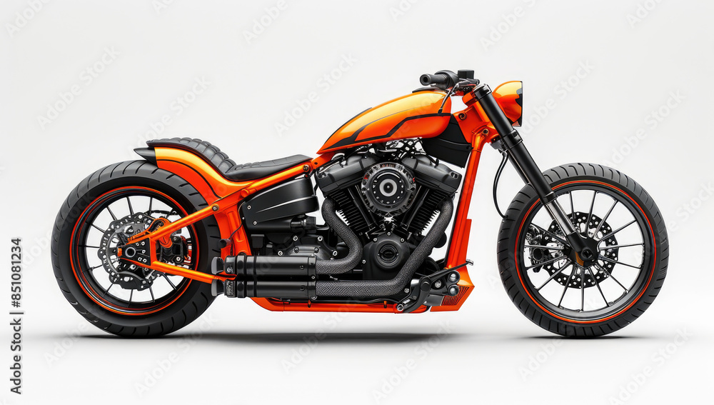 Orange sports bike on white background. Created with Ai Orange sports bike on white background. Created with Ai