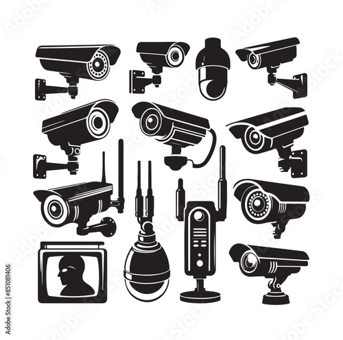 cctv icons, surveillance camera icons set