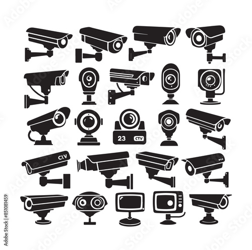 cctv icons, surveillance camera icons set