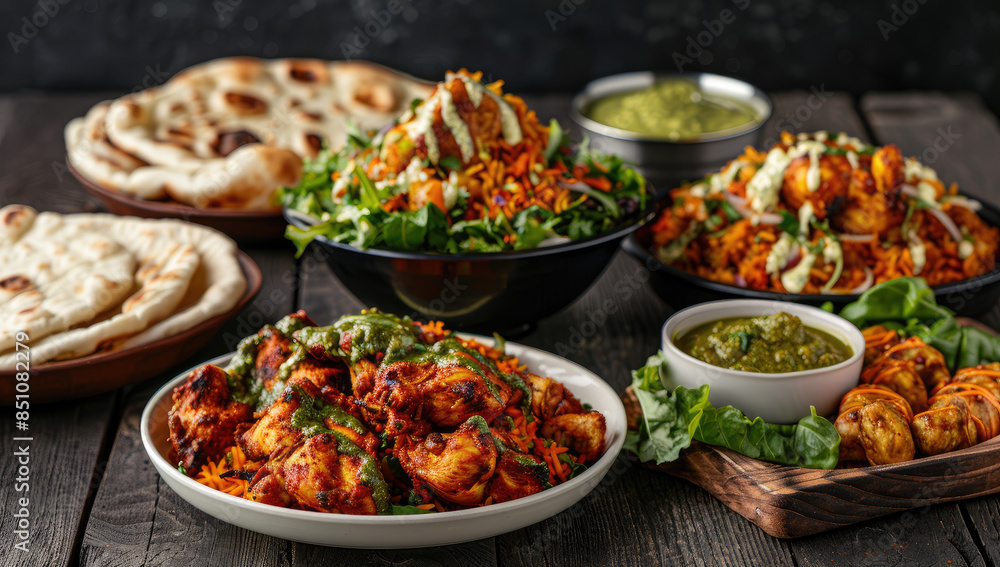 Grilled chicken with vegetables, Indian food on table. Created with Ai Grilled chicken with vegetables, Indian food on table. Created with Ai