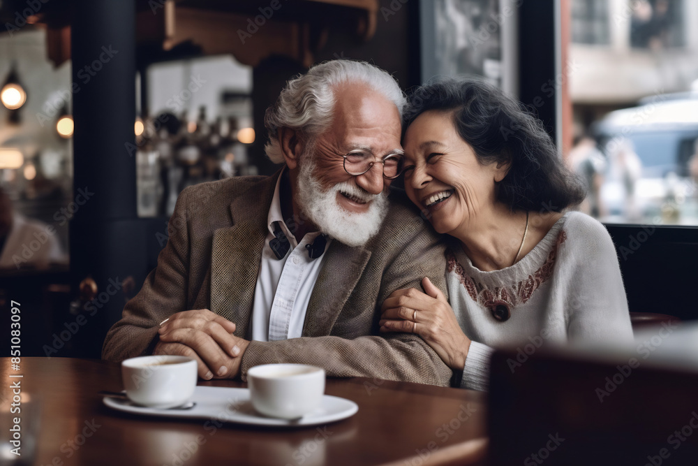Happy senior couple enjoying coffee together in a cafe Happy senior couple enjoying coffee together in a cafe