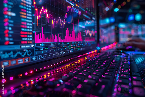  a virtual trading platform with interactive charts and cryptocurrency quotations. People are trading cryptocurrencies on computers and mobile devices, with abstract cryptocurrency symbols around them © Evhen Pylypchuk