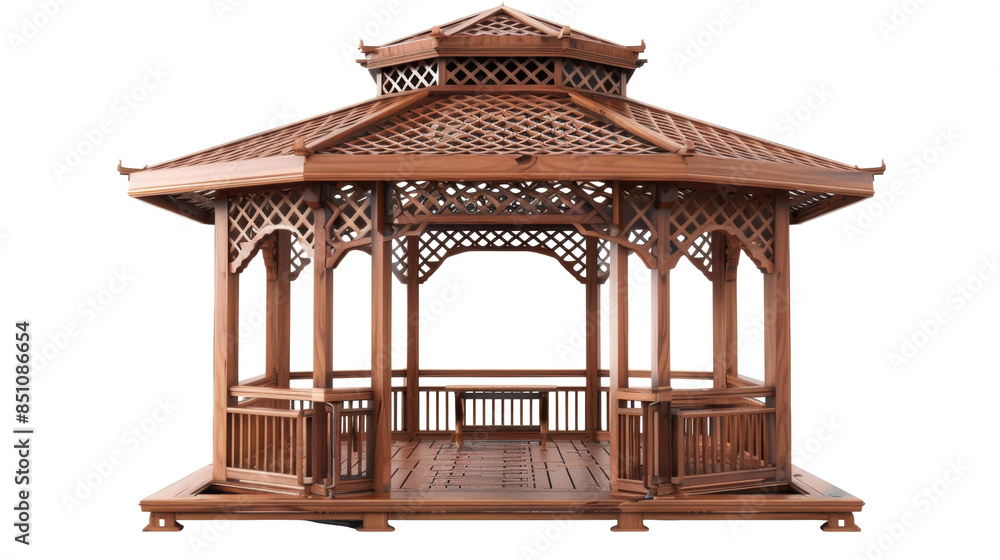 Large Wooden Gazebo with Intricate Lattice Work Large Wooden Gazebo with Intricate Lattice Work