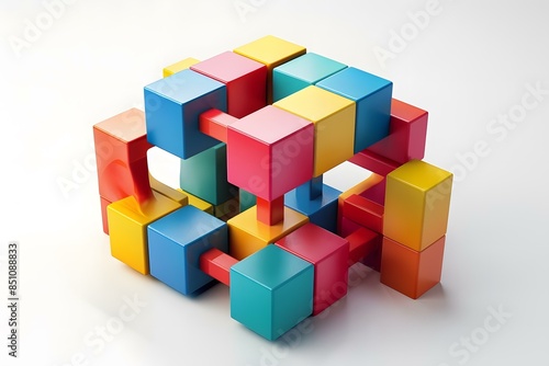 Colorful 3D blocks arranged in a complex interlocking pattern