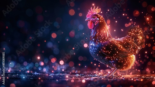 Sparkling Rooster in a Nighttime Scene © nomesart