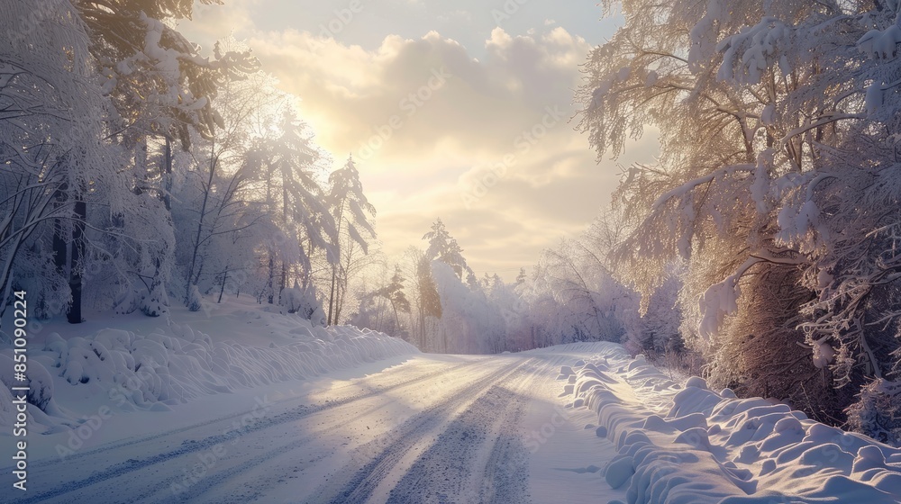 Snow covered winter road Snow covered winter road