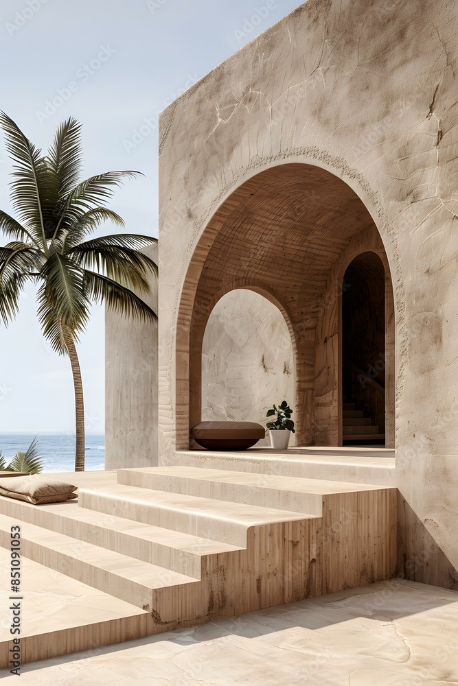 Fototapeta premium Minimalist Archway Entrance to Modern Beach House