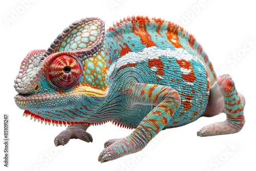 Fototapeta Blue chameleon isolated on white background, transparent background