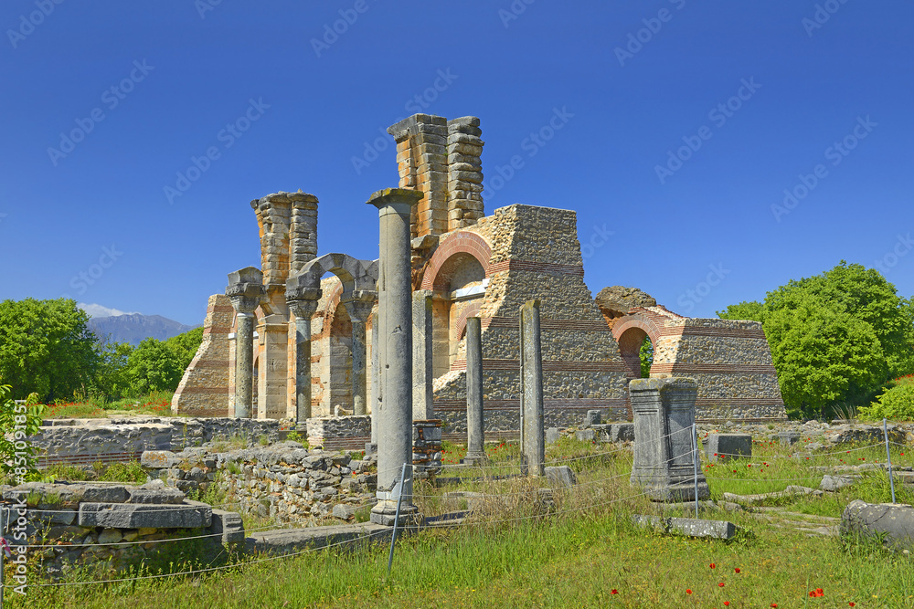 Ancient Ruins at archaeological area of Philippi near Kavala, Greece, UNESCO World Heritage Site