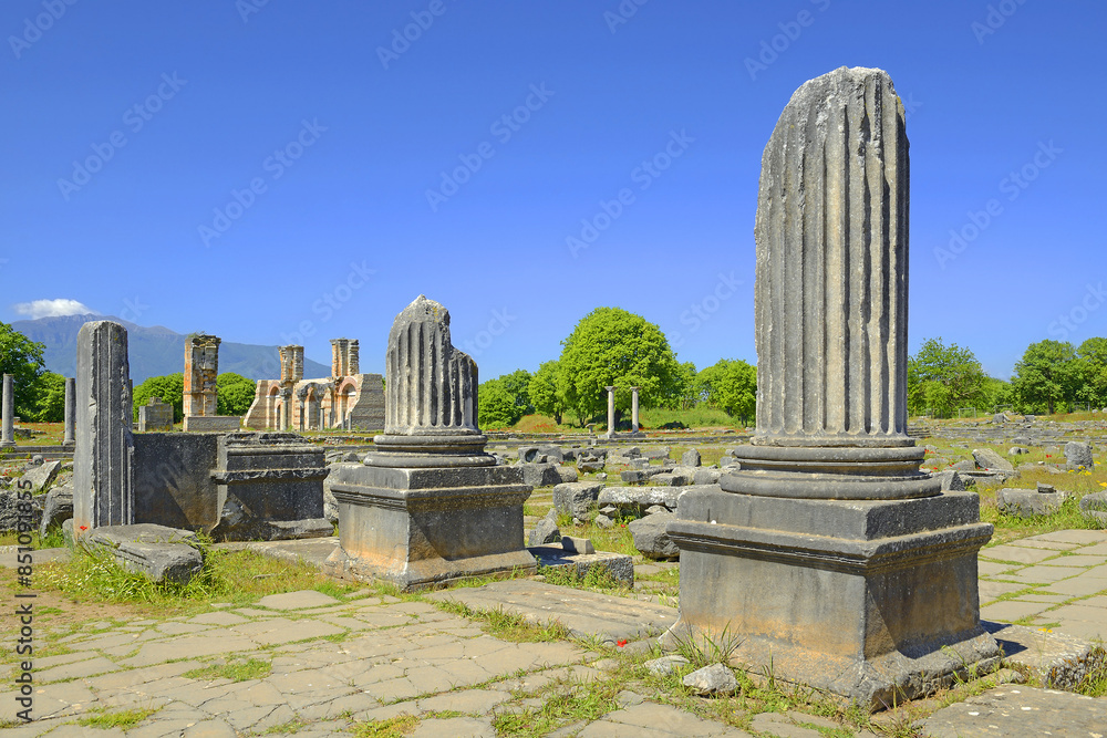 Ancient Ruins at archaeological area of Philippi near Kavala, Greece, UNESCO World Heritage Site