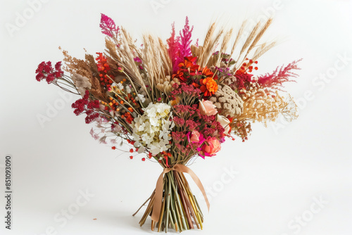 A bouquet of flowers with a bunch of stems tied together