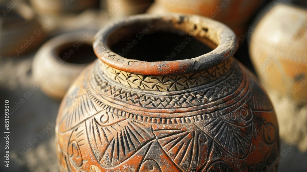 Neolithic pottery vessel with intricate designs , pottery, vessel ...