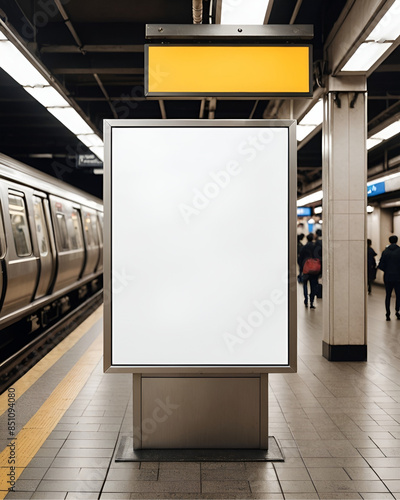 Mockup plantilla cartel en blanco en una estación de metro 
