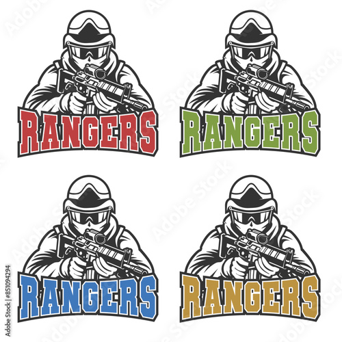Rangers Illustration Clip Art Design Shape. Mascot Silhouette Icon Vector.