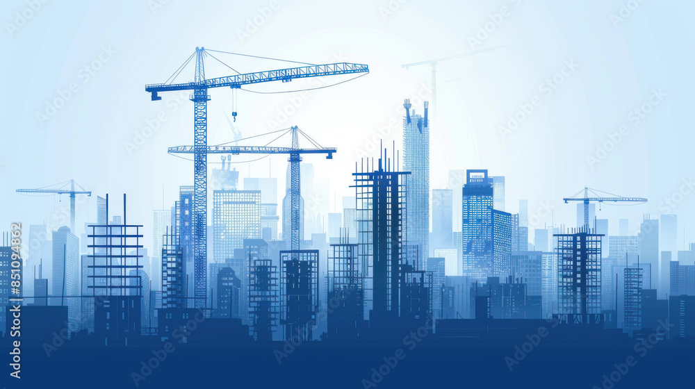 A skyline filled with construction cranes and rising skyscrapers, depicting a city under development and modernization. A skyline filled with construction cranes and rising skyscrapers, depicting a city under development and modernization.