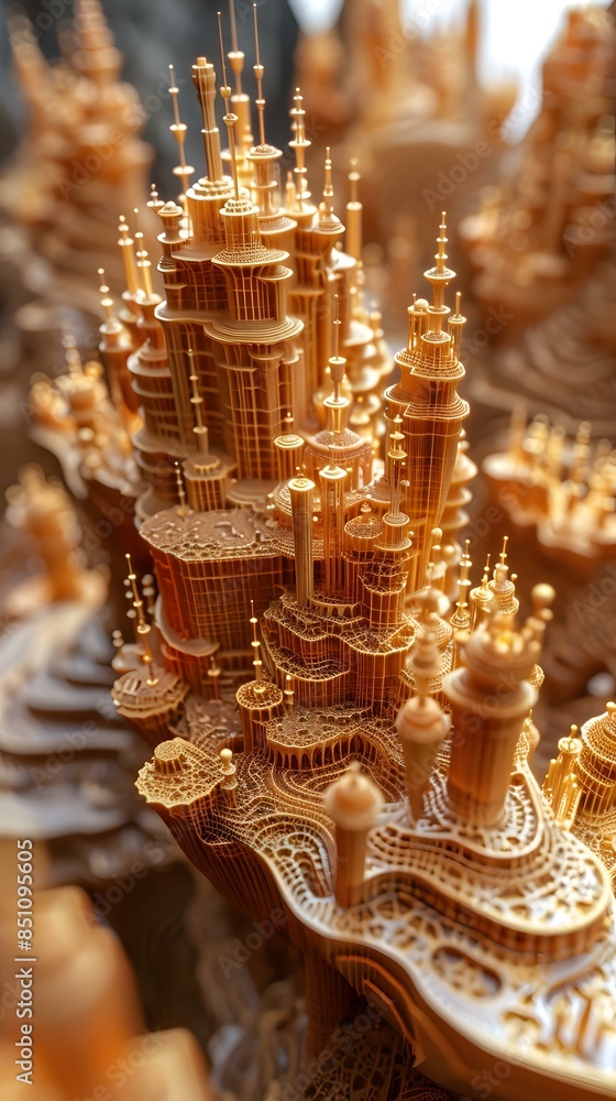 Fototapeta premium A 3D rendering of a golden city
